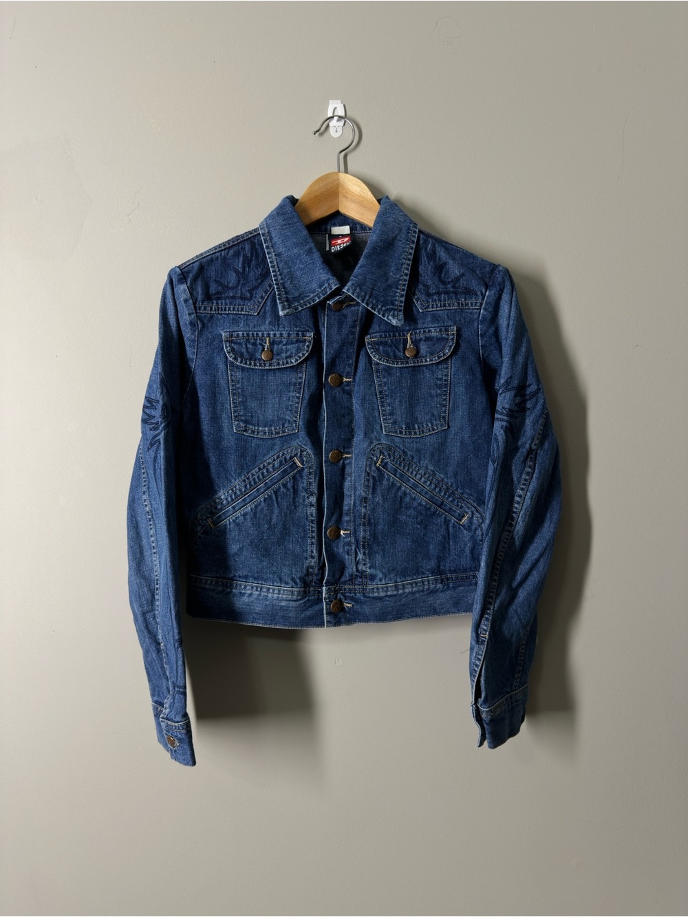 Vintage Diesel Embroidered Flames Denim Jacket